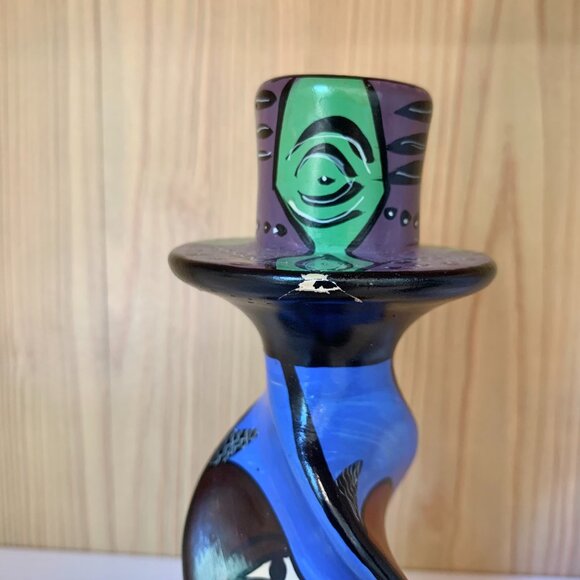 Set of 2 Hand Painted Carved Soapstone Taper Candle Holders - Picture 7 of 8